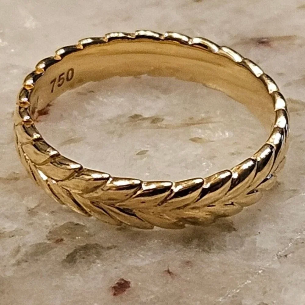 NEW MONICA RICH KOSANN BREATHE LEAF POESY STACKABLE 18K YELLOW GOLD RING 3